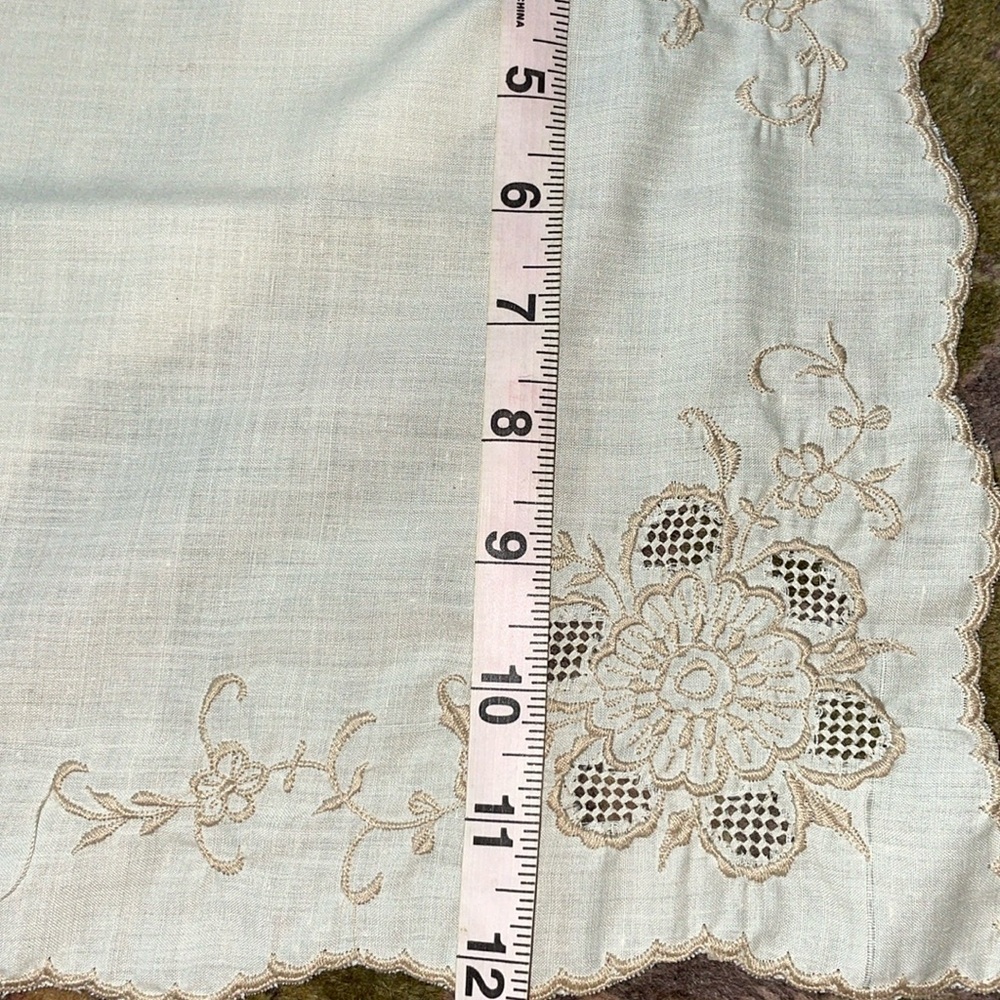 9-pc Antique Vintage Madeira Napkins & Table Runner Cream Ivory Tonal Stitching - Picture 4 of 8